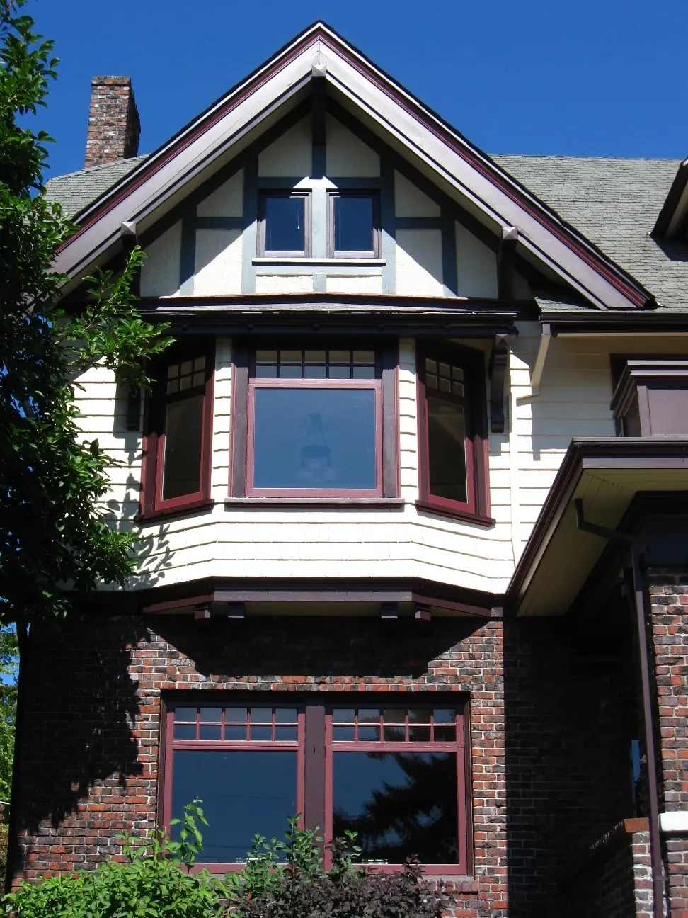 Close view of a custom historic-replication wood window